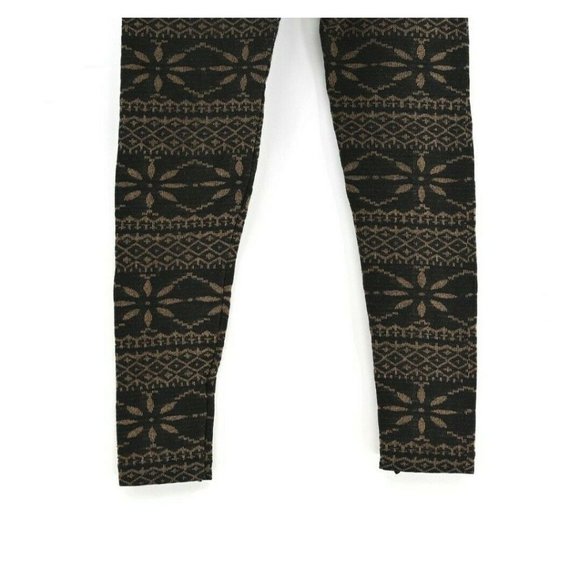 SHOSHO Womens Black Tan Geometric Snowflake Print Knit Pull On Leggings Size S/M - Picture 4 of 7